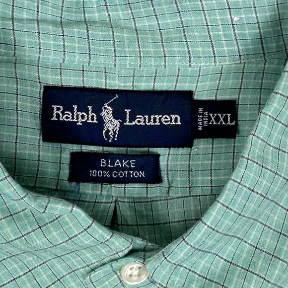 Polo Ralph Lauren Blake Shirt 2XL Men's Green Button Up Shirt Long Sleeve Plaid - Picture 4 of 5